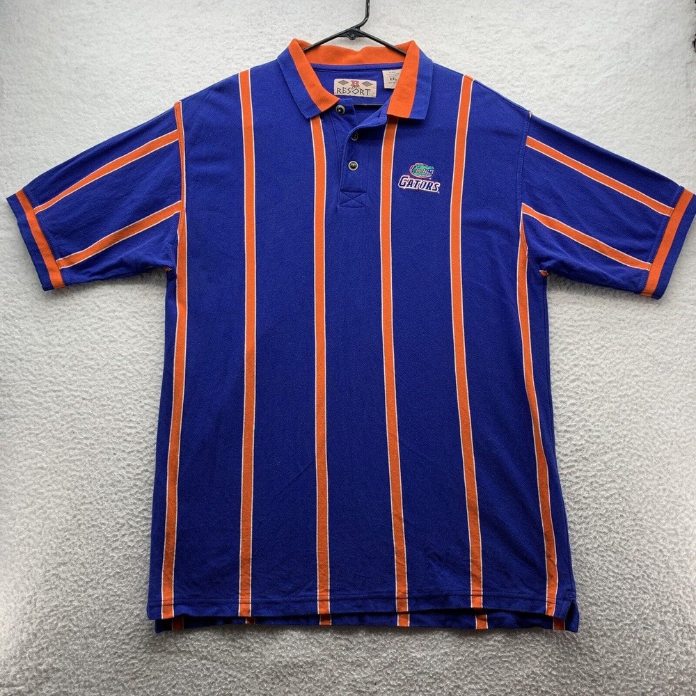 VTG B Resort Florida‎ Gators Polo Shirt Mens XXL Blue Orange Striped Golf NCAA